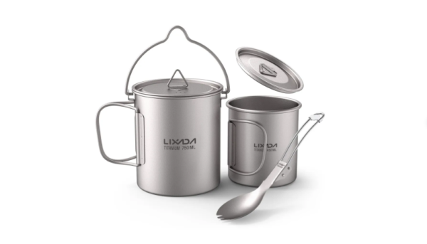 Титановая чашка750 мл,кружка 450 мл и спорк (набор 3 предмета),Lixada Титановая чашка750 мл,кружка 450 мл и спорк (набор 3 предмета),Lixada